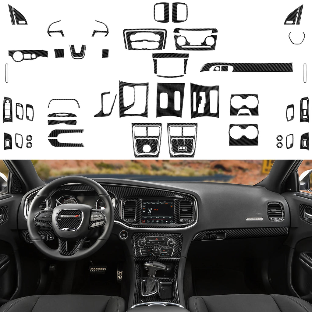For Dodge Charger (2011-2023) Car Center Console Gear Shift Panel Soft Carbon Fiber Interior Sticker Trim Accessories Set Kit