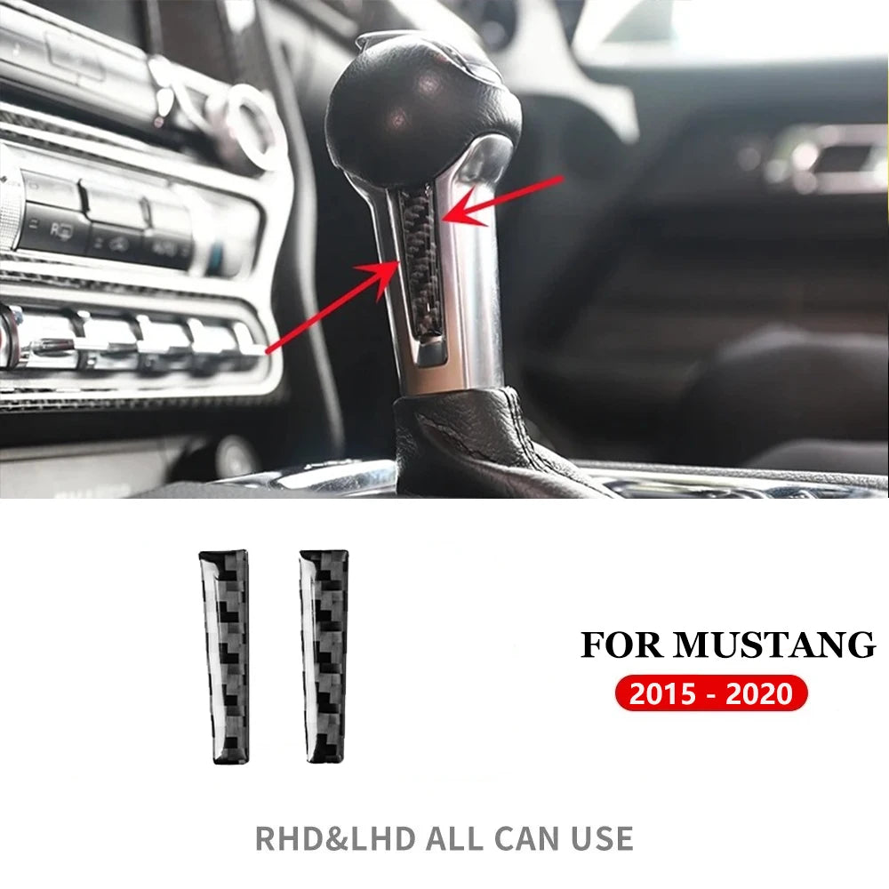 Real Soft Carbon Fiber Interior Car Gear Lever Both Sides Trim Cover Trim Sticker Decal Decor For Ford Mustang GT 2015-2021