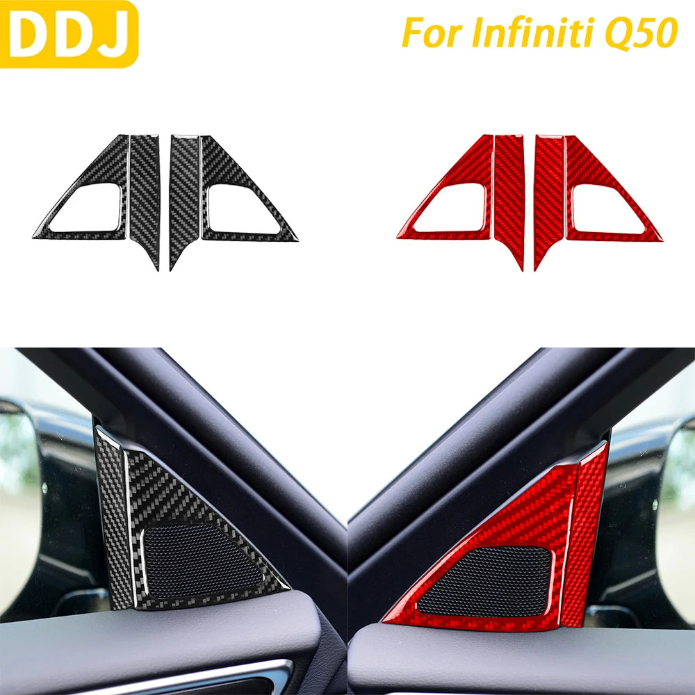 For Infiniti Q50 2014-2020 Car Accessories Carbon Fiber Door A-pillar Speaker Panel Decorative Cover Interior Decoration Sticker