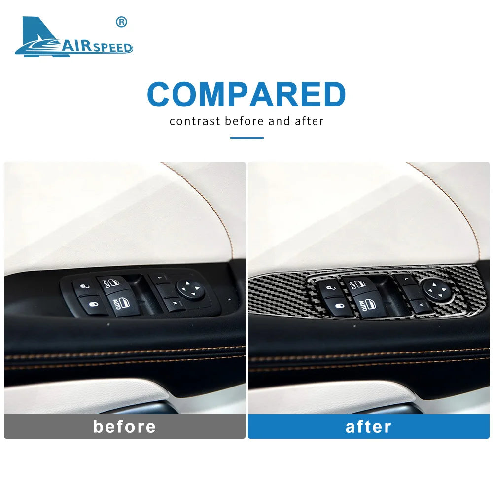 Real Soft Carbon Fiber for Dodge Challenger 2015 2016 2017 2018 2019 2020 2021 2022 2023 Car Door Window Control Panel Sticker