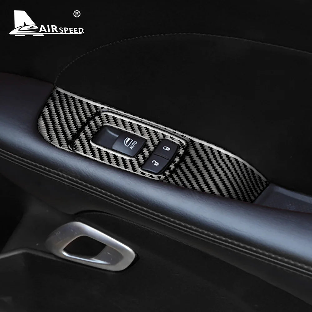 Real Soft Carbon Fiber for Dodge Challenger 2015 2016 2017 2018 2019 2020 2021 2022 2023 Car Door Window Control Panel Sticker