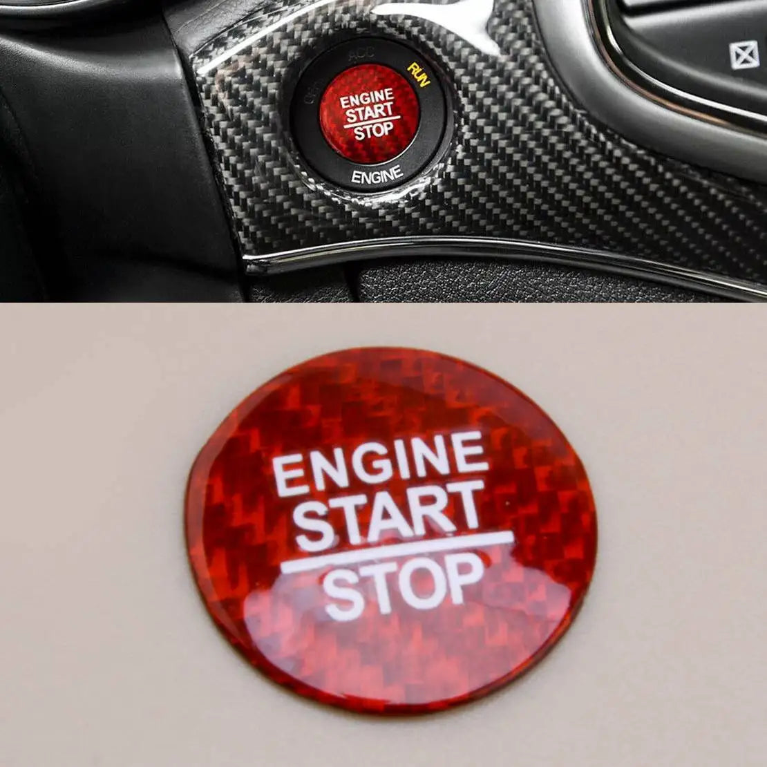 Engine Start Stop Push Button Cover Trim Sticker Red Carbon Fiber Fit for Dodge Charger Durango Chrysler 300s 2016-2020 2021