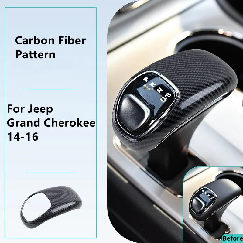 Carbon Fiber Pattern Car Gear Shift Knob Protective Cover Car Gear Handle Head For Jeep Grand Cherokee 2014-16 Inner Accessories