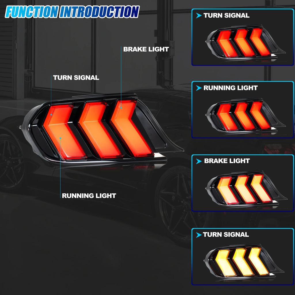 LED Euro Tail Lights Assembly for Ford Mustang S550 V6 V8 GT 2015-2023 Sequential Turn Signal Rear Lamps Assembly
