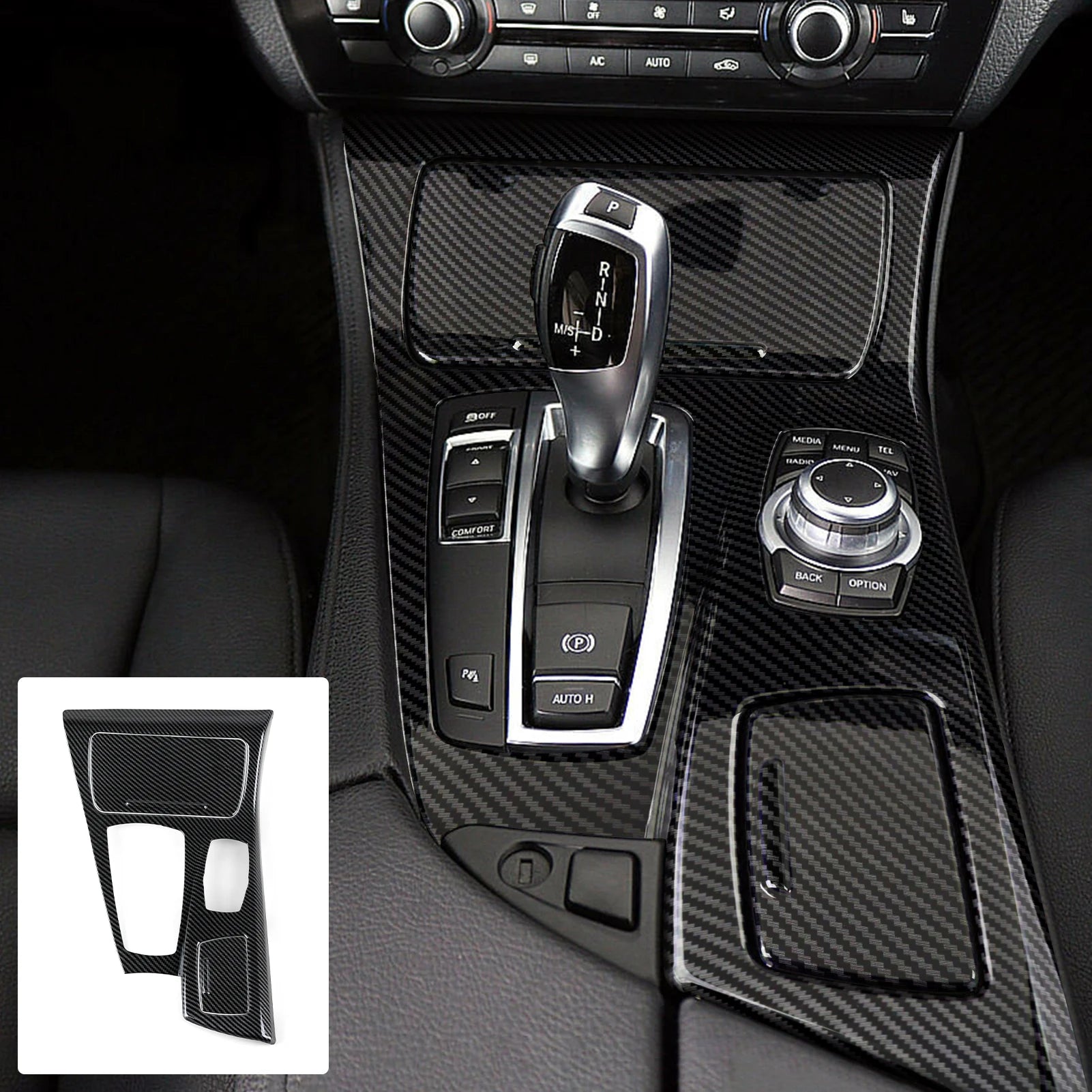 For BMW 5 series F10 F11 (2010-2016) Trim Accessories. Car Center Console Dashboard Gear Shift Panel. Carbon Fiber ABS Sticker.