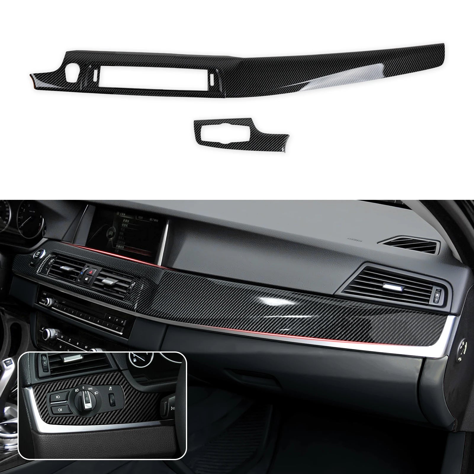 For BMW 5 series F10 F11 (2010-2016) Trim Accessories. Car Center Console Dashboard Gear Shift Panel. Carbon Fiber ABS Sticker.