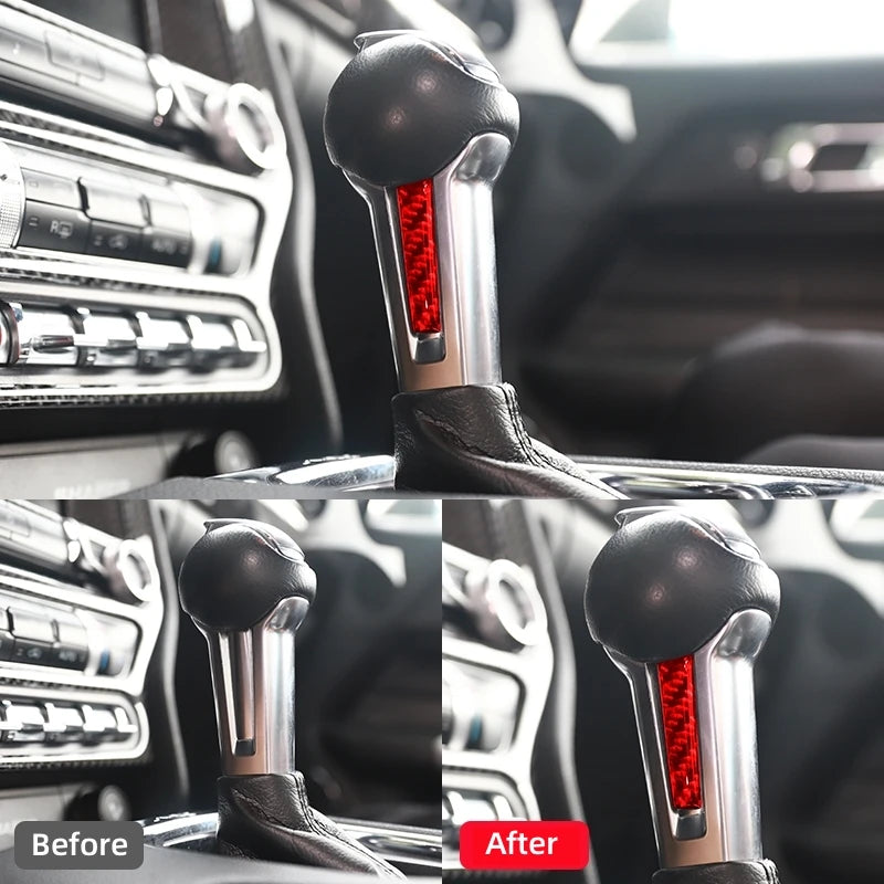 Real Soft Carbon Fiber Interior Car Gear Lever Both Sides Trim Cover Trim Sticker Decal Decor For Ford Mustang GT 2015-2021