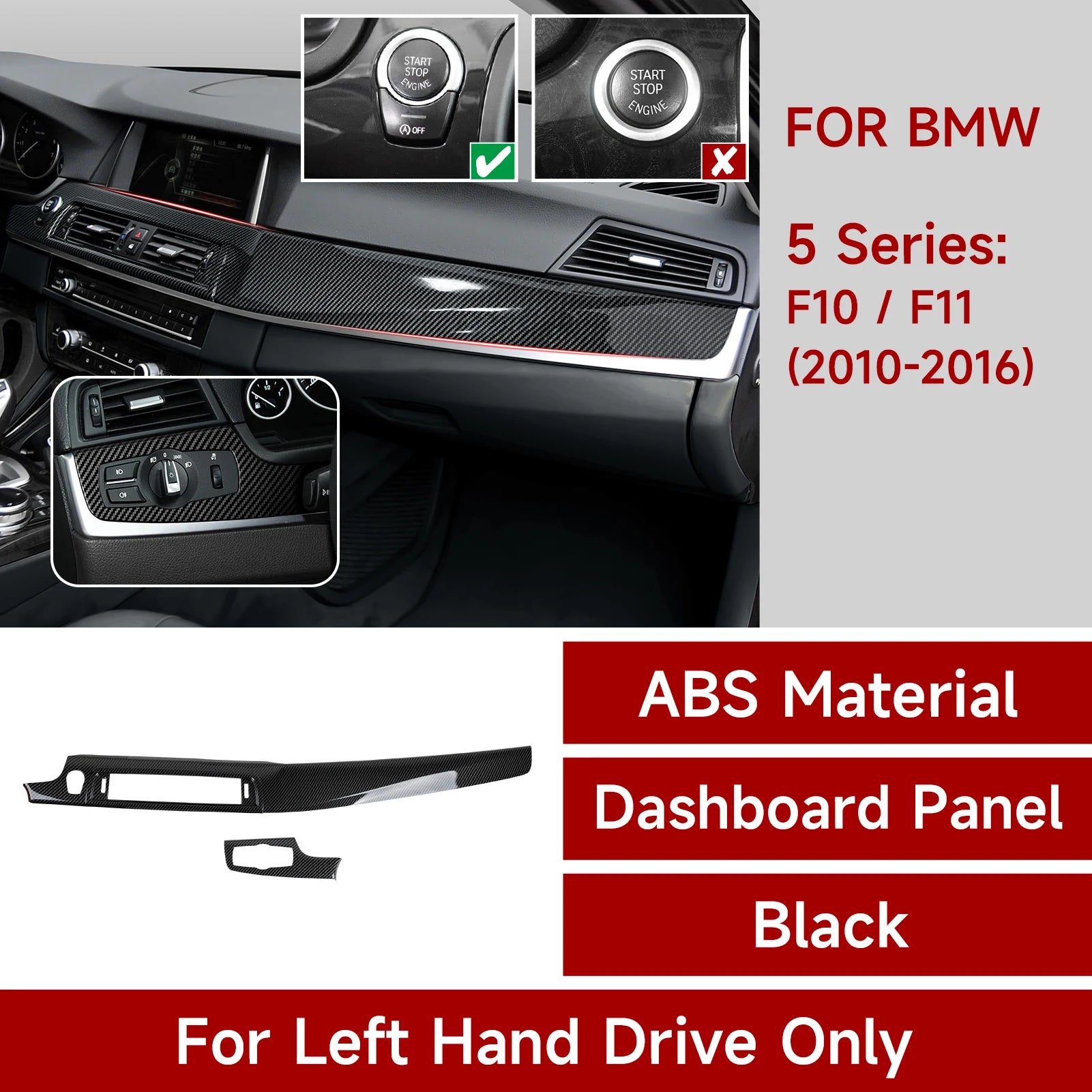 For BMW 5 series F10 F11 (2010-2016) Trim Accessories. Car Center Console Dashboard Gear Shift Panel. Carbon Fiber ABS Sticker.