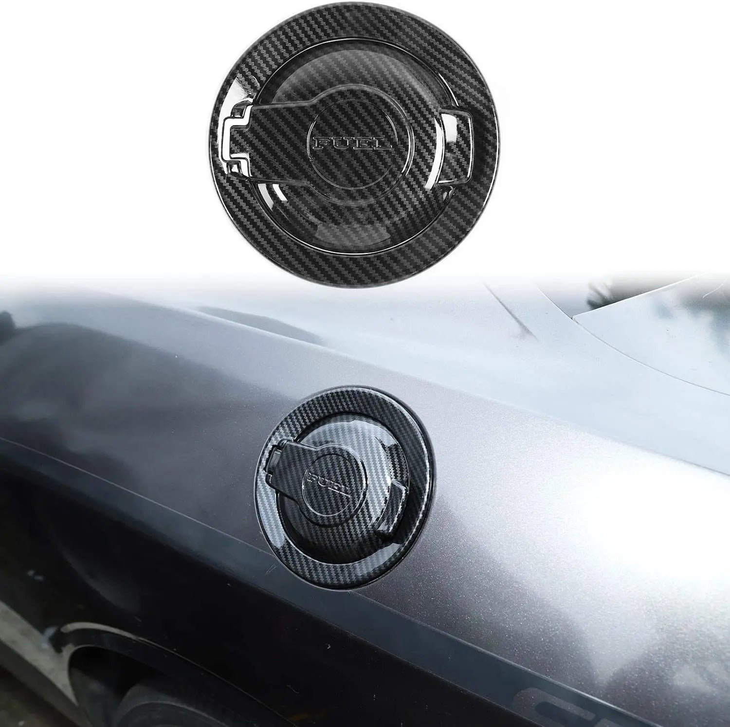 Carbon fiber Look fuel tank cover trim Accessories Gas Door For Dodge Challenger 2008-2023 ABS Car Fuel Tank Cap Trim Sticker