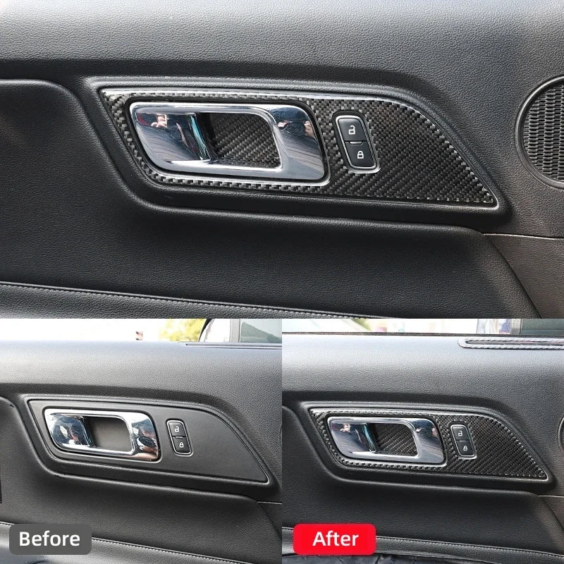 For Ford Mustang GT 2015 - 2021 Carbon Fiber Styling Interior Stickers Car Door Handle Frame Decoration Stickers Trim Cover