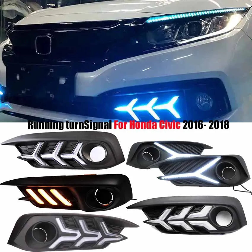 Car LED Daytime Running Light  DRL Fog Lamps For Honda Civic Sedan 2016-2018 Turn Signal  Light  Lamp Modification Accessories