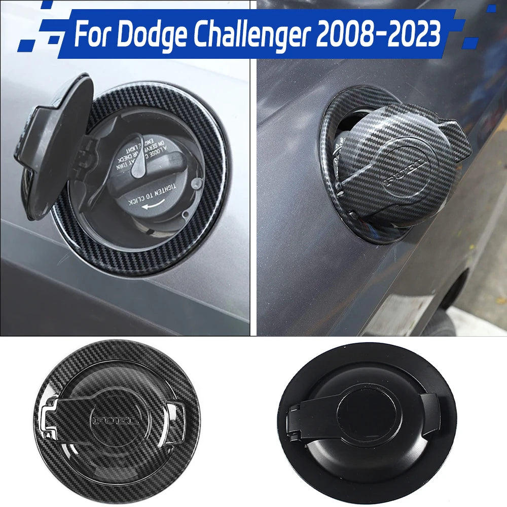 Carbon fiber Look fuel tank cover trim Accessories Gas Door For Dodge Challenger 2008-2023 ABS Car Fuel Tank Cap Trim Sticker