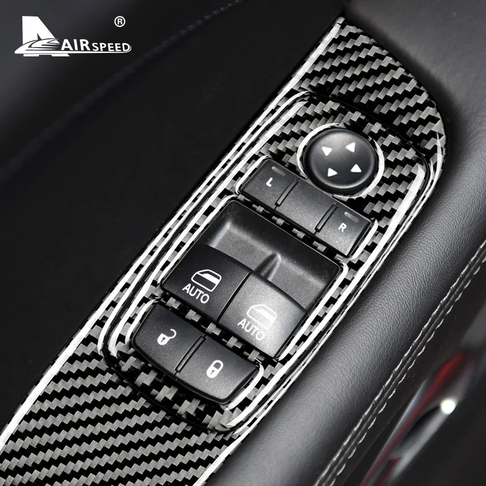 Real Soft Carbon Fiber for Dodge Challenger 2015 2016 2017 2018 2019 2020 2021 2022 2023 Car Door Window Control Panel Sticker