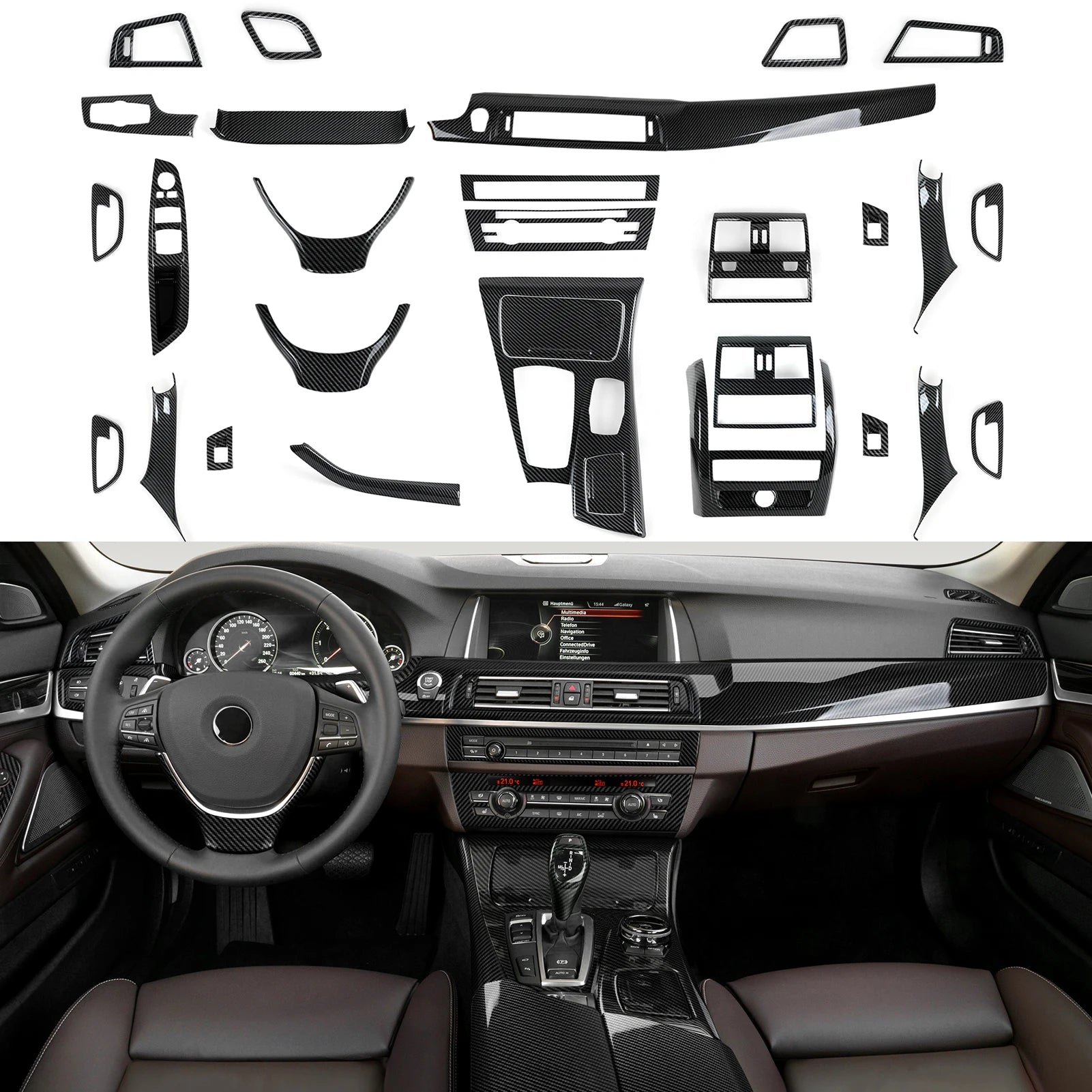 For BMW 5 series F10 F11 (2010-2016) Trim Accessories. Car Center Console Dashboard Gear Shift Panel. Carbon Fiber ABS Sticker.