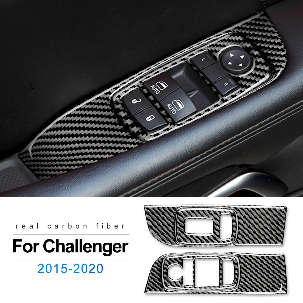 Real Soft Carbon Fiber for Dodge Challenger 2015 2016 2017 2018 2019 2020 2021 2022 2023 Car Door Window Control Panel Sticker