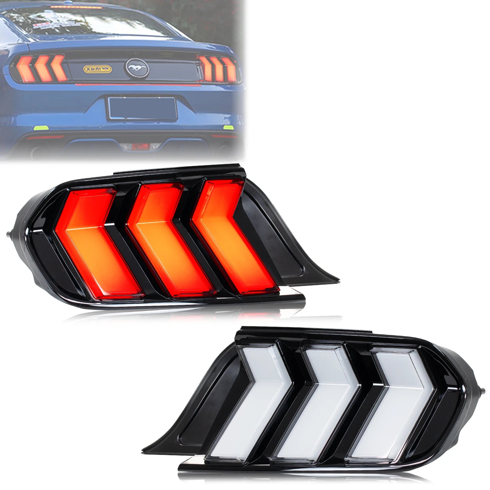 LED Euro Tail Lights Assembly for Ford Mustang S550 V6 V8 GT 2015-2023 Sequential Turn Signal Rear Lamps Assembly