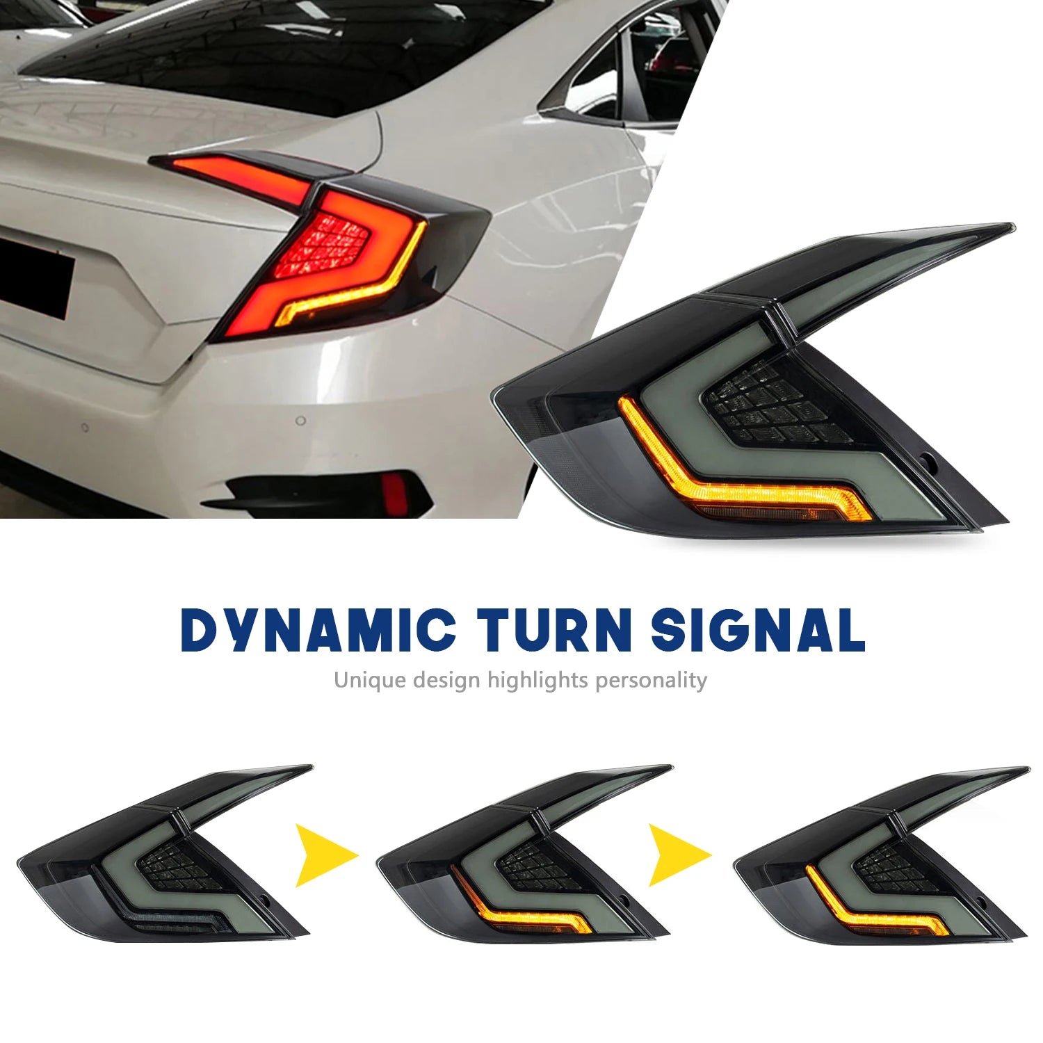 HCMOTIONZ RGB Tail Lamp For Honda Civic 2016-2021 Custom Start Up Animation DRL LED Car Back Light Assembly Accessories 10th Gen