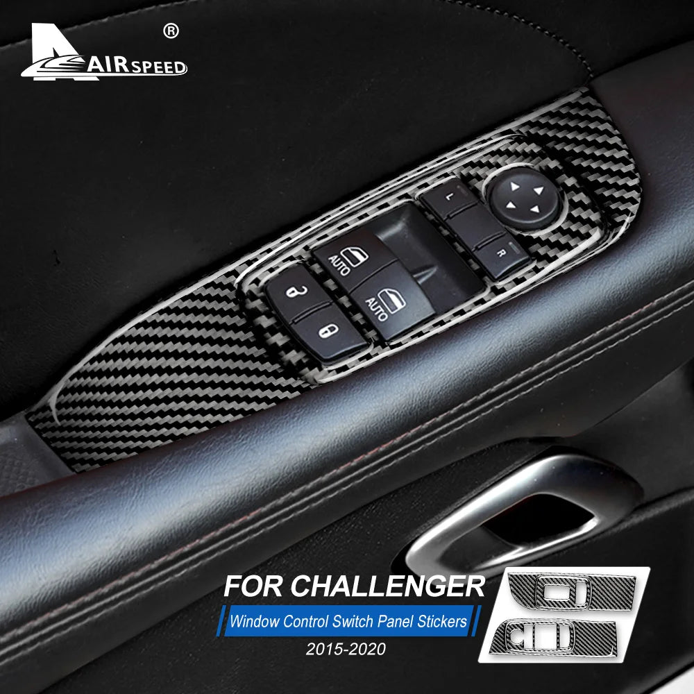 Real Soft Carbon Fiber for Dodge Challenger 2015 2016 2017 2018 2019 2020 2021 2022 2023 Car Door Window Control Panel Sticker