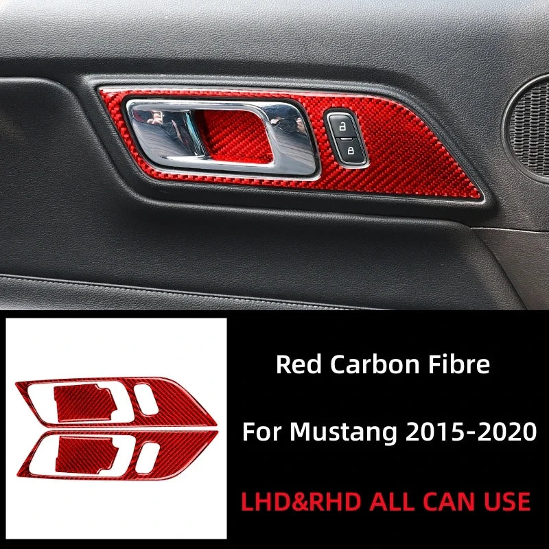 For Ford Mustang GT 2015 - 2021 Carbon Fiber Styling Interior Stickers Car Door Handle Frame Decoration Stickers Trim Cover