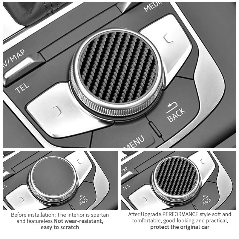 For Audi 8V A3 S3 (2014-2019) Sport Car Multimedia Button Knob Cover Trim Sticker Carbon Fiber Anti Scratch Interior Accessories