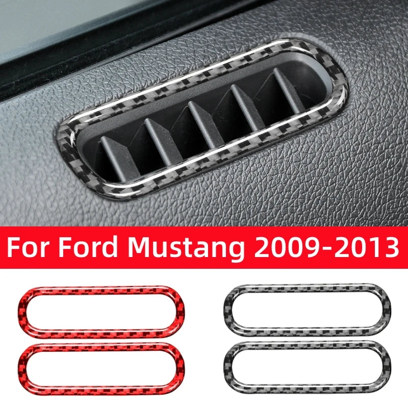 For Ford Mustang 2009-2014 Accessories Car Door Air Conditioner Outlet Vent Sticker Decor Frame Carbon Fiber Interior Trim Cover