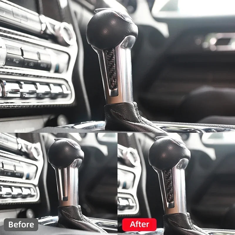 Real Soft Carbon Fiber Interior Car Gear Lever Both Sides Trim Cover Trim Sticker Decal Decor For Ford Mustang GT 2015-2021