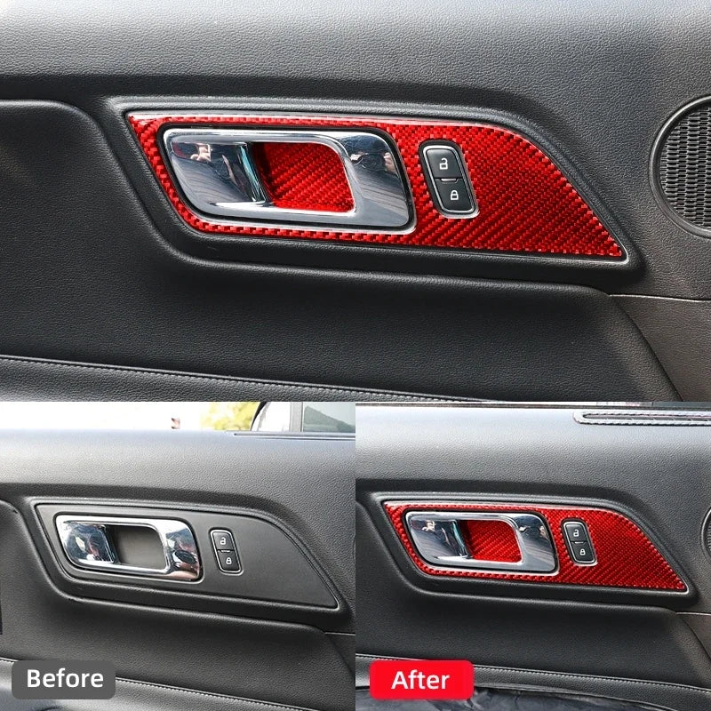 For Ford Mustang GT 2015 - 2021 Carbon Fiber Styling Interior Stickers Car Door Handle Frame Decoration Stickers Trim Cover