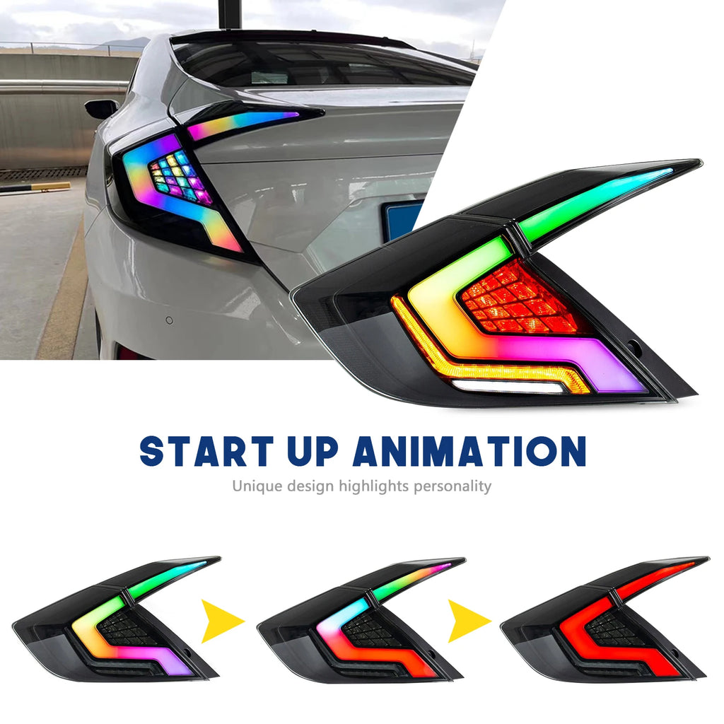 HCMOTIONZ RGB Tail Lamp For Honda Civic 2016-2021 Custom Start Up Animation DRL LED Car Back Light Assembly Accessories 10th Gen