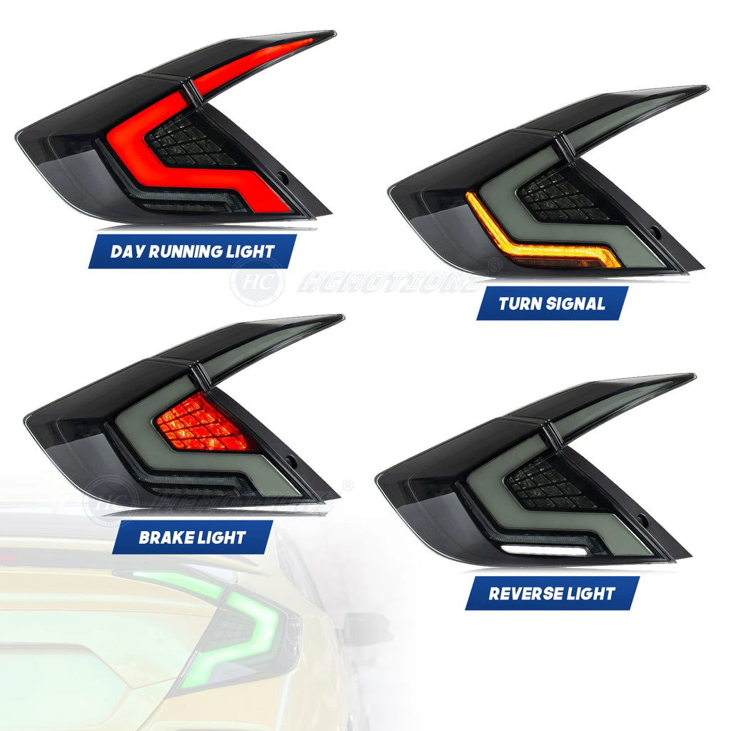 HCMOTIONZ RGB Tail Lamp For Honda Civic 2016-2021 Custom Start Up Animation DRL LED Car Back Light Assembly Accessories 10th Gen