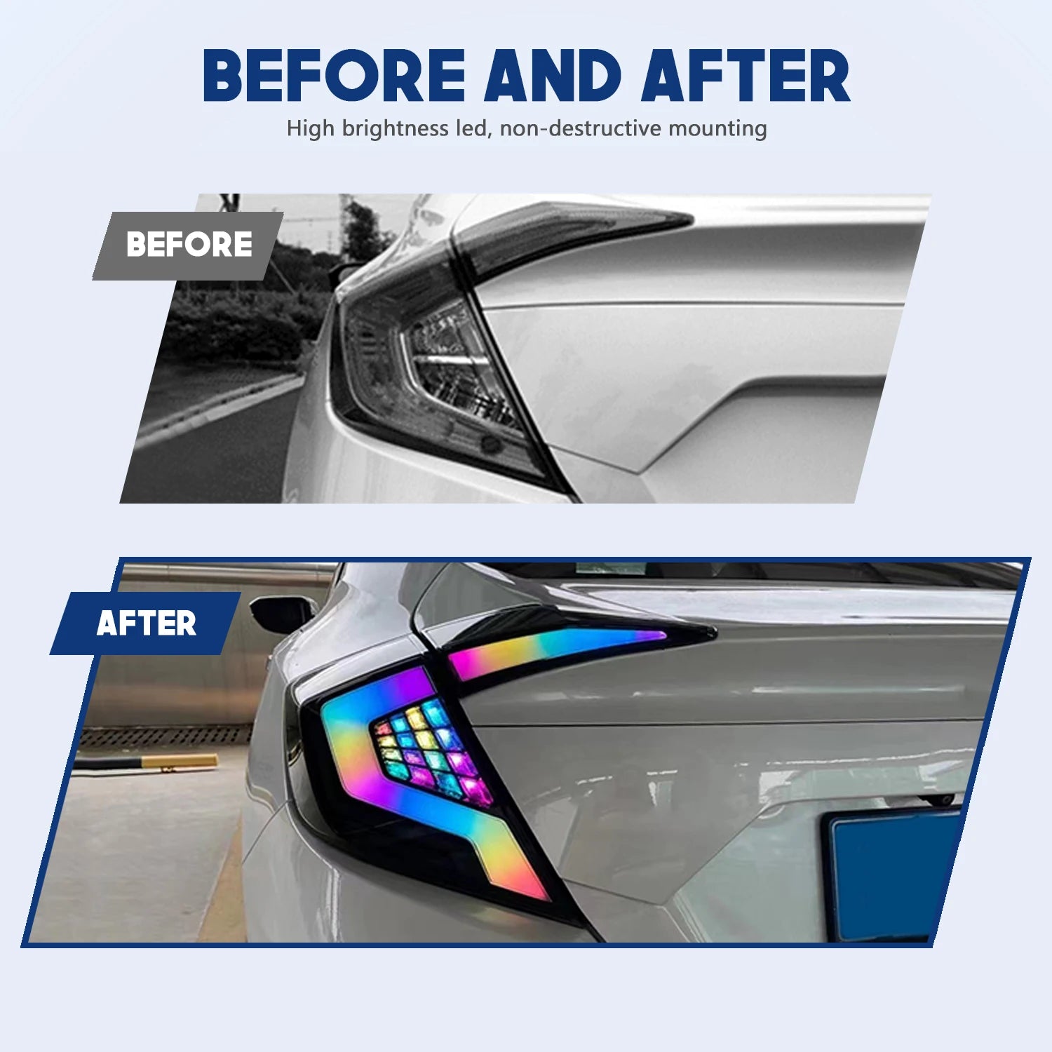 HCMOTIONZ RGB Tail Lamp For Honda Civic 2016-2021 Custom Start Up Animation DRL LED Car Back Light Assembly Accessories 10th Gen